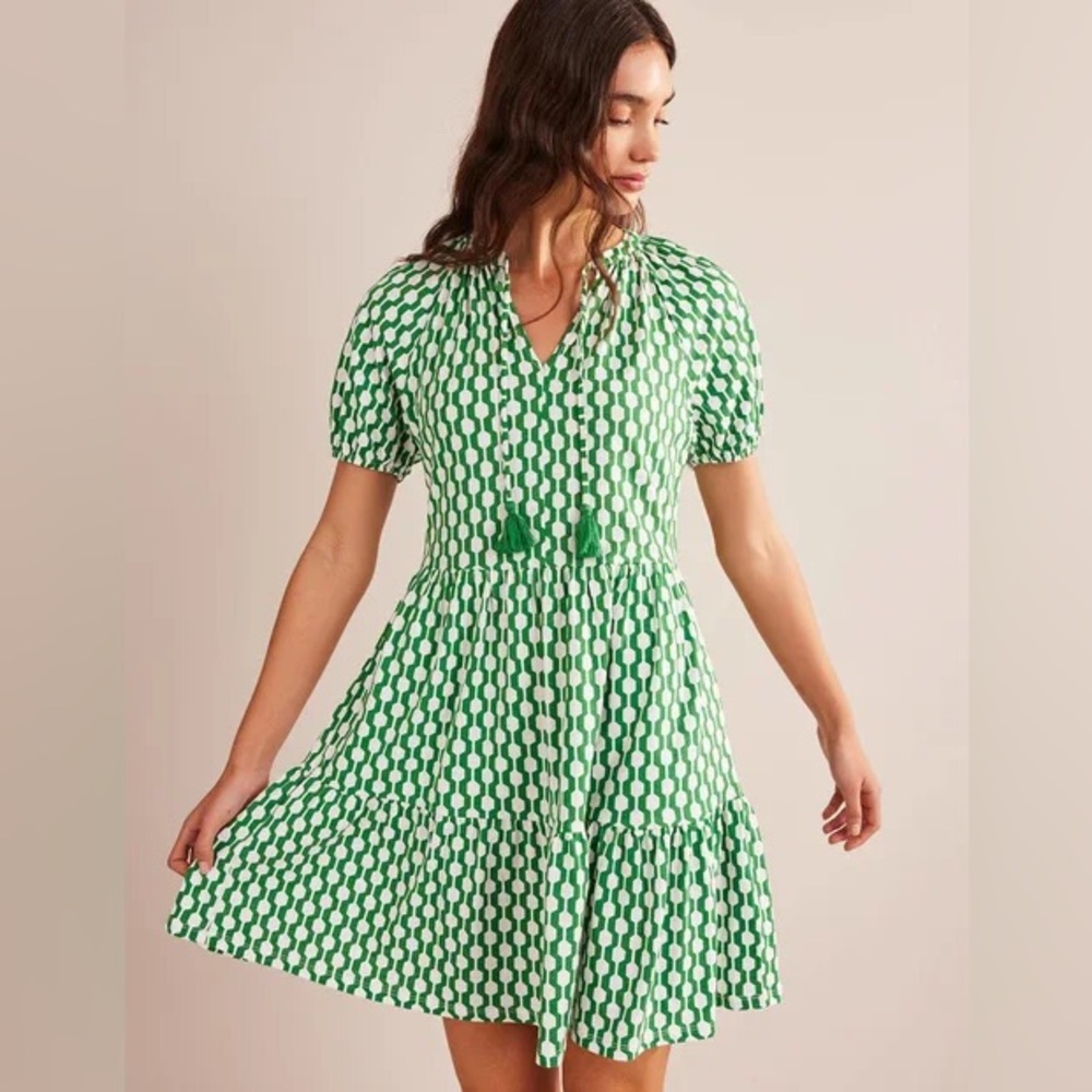 Boden green Short Sleeve Jersey Mini Dress SIZE 12